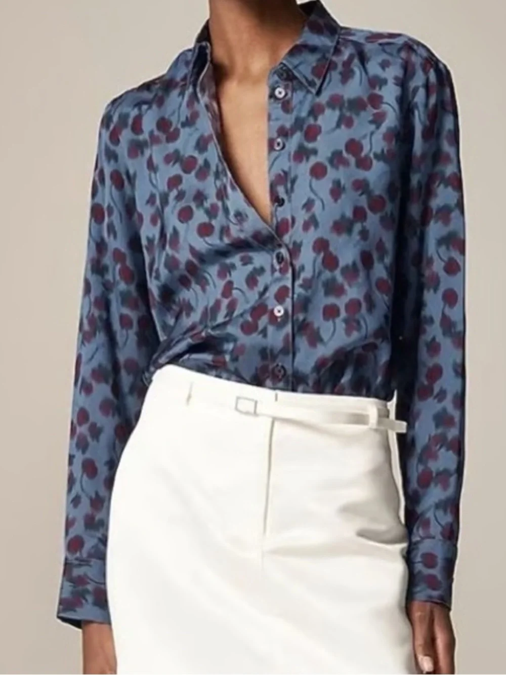 J.Crew Drapey button-up shirt in cherry-printed viscose twill Size L